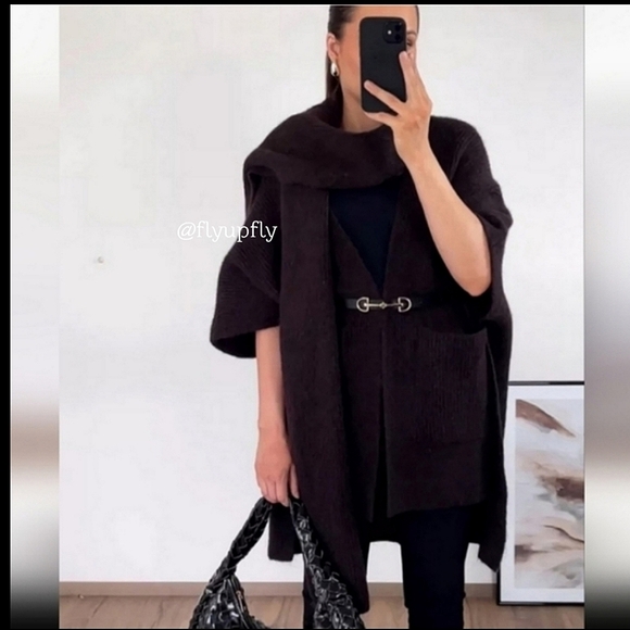 ZARA Cardigan Coat Cape Scarf Brown size S and M - Picture 2 of 16